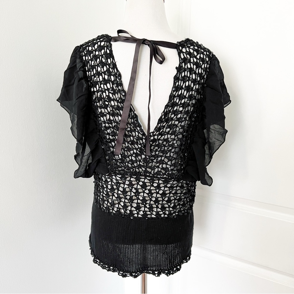 Vintage Moda International Black Sequin Embellished Flutter Sleeve Knit Top - XL - Picture 4 of 5